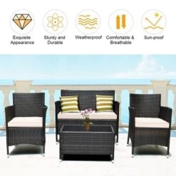 Costway 4PCS Patio Wicker Furniture Set Sofa Chair With Brown & Grey Cushion Covers Garden 15 Costway 4PCS Patio Wicker Furniture Set Sofa Chair With Brown & Grey Cushion Covers Garden -Costway GUEST ff94948a 507f 4a9b 8f87 7b264b059cd5