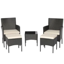 Costway 5PCS Patio Rattan Furniture Set Cushioned Sofa Ottoman Armrest Side Table Garden -Costway GUEST ffab808a 7784 4e7e 8a47 0ac8cfe8191b