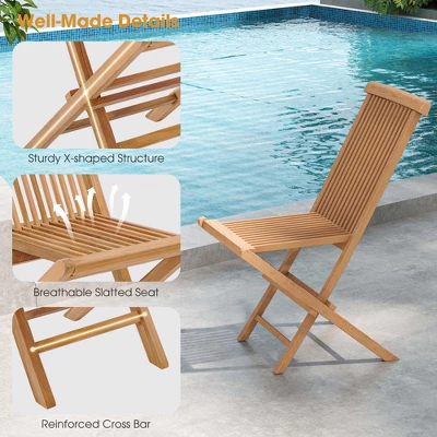 Costway 2 PCS Patio Folding Chair Teak High Back Dining Slatted Seat Portable Outdoor 7 Costway 2 PCS Patio Folding Chair Teak High Back Dining Slatted Seat Portable Outdoor - Image 7