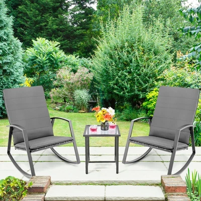 Costway 3PCS Patio Rattan Rocking Chair Table Furniture Set Yard Cushion 11 Costway 3PCS Patio Rattan Rocking Chair Table Furniture Set Yard Cushion - Image 11