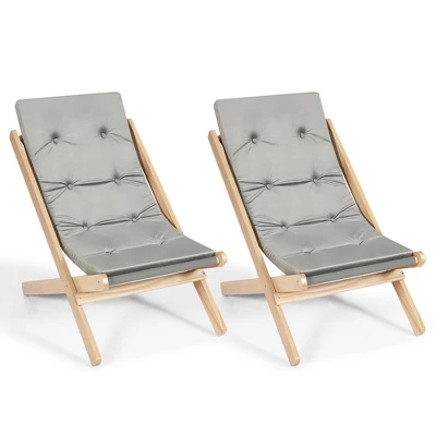 Costway Set Of 2 Foldable Wood Sling Beech Chairs W/ 3 Adjustable Positions&Free Cushion 1 Costway Set Of 2 Foldable Wood Sling Beech Chairs W/ 3 Adjustable Positions&Free Cushion