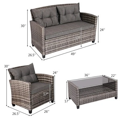 Costway 4PCS/8PCS Patio Rattan Furniture Set Coffee Table Cushioned Sofa Garden Lawn Gray 2 Costway 4PCS/8PCS Patio Rattan Furniture Set Coffee Table Cushioned Sofa Garden Lawn Gray - Image 2